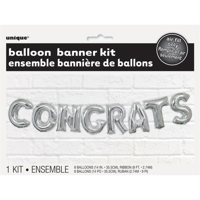 Folie Ballon Congrats Zilver Leeg 2,74m van Unique koop je bij Partywinkel