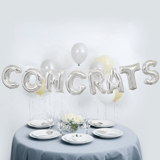 Folie Ballon Congrats Zilver Leeg 2,74m van Unique koop je bij Partywinkel