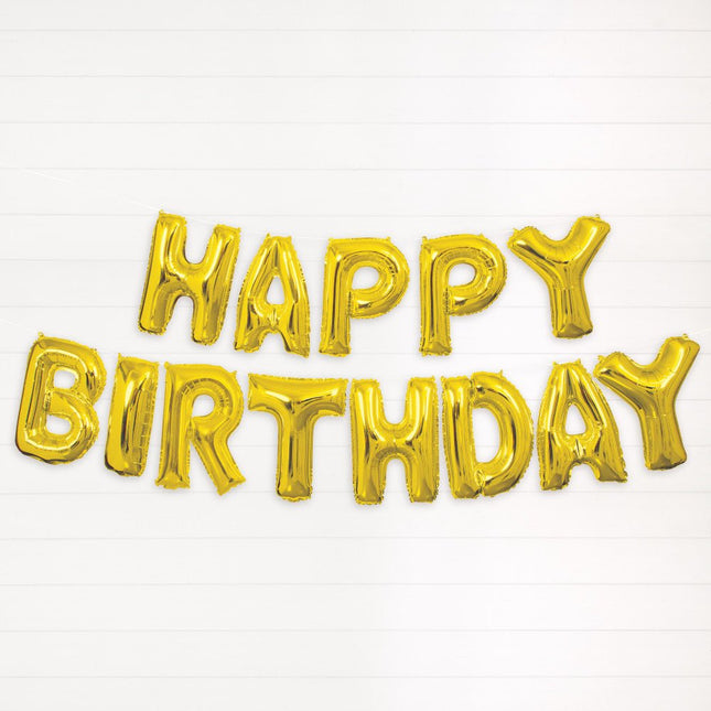 Folie Ballon Happy Birthday Goud Leeg 4,31m van Unique koop je bij Partywinkel