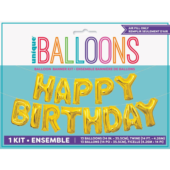 Folie Ballon Happy Birthday Goud Leeg 4,31m van Unique koop je bij Partywinkel