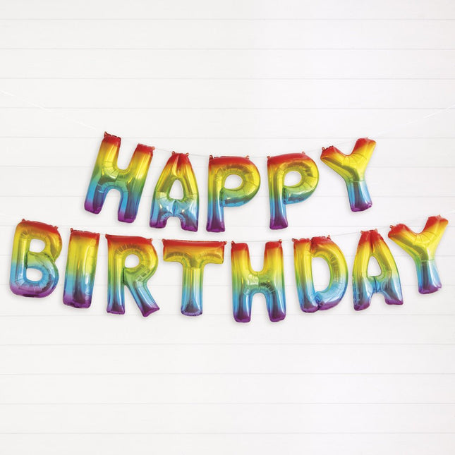 Folie Ballon Happy Birthday Regenboog Leeg 4,31m van Unique koop je bij Partywinkel