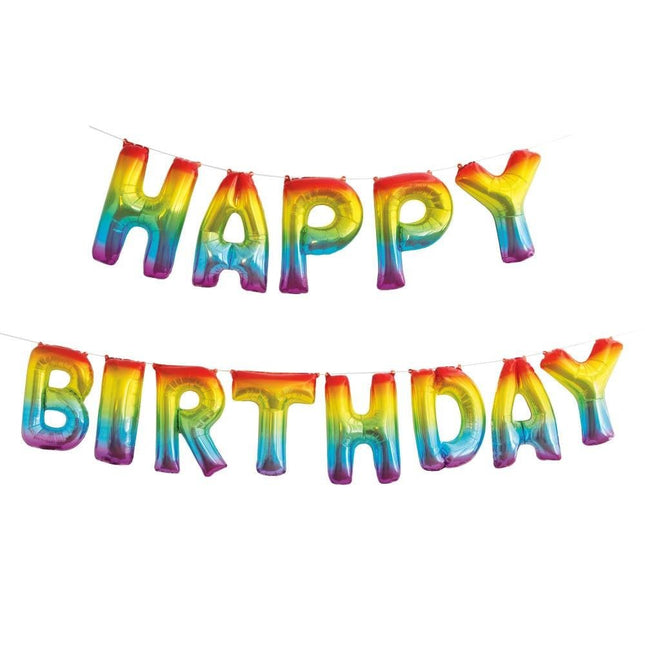 Folie Ballon Happy Birthday Regenboog Leeg 4,31m van Unique koop je bij Partywinkel
