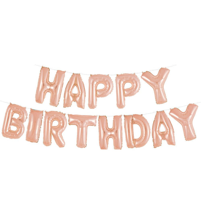 Folie Ballon Happy Birthday Rose Goud Leeg 4,31m van Unique koop je bij Partywinkel