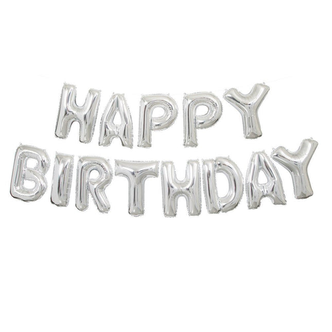 Folie Ballon Happy Birthday Zilver Leeg 4,31m van Unique koop je bij Partywinkel