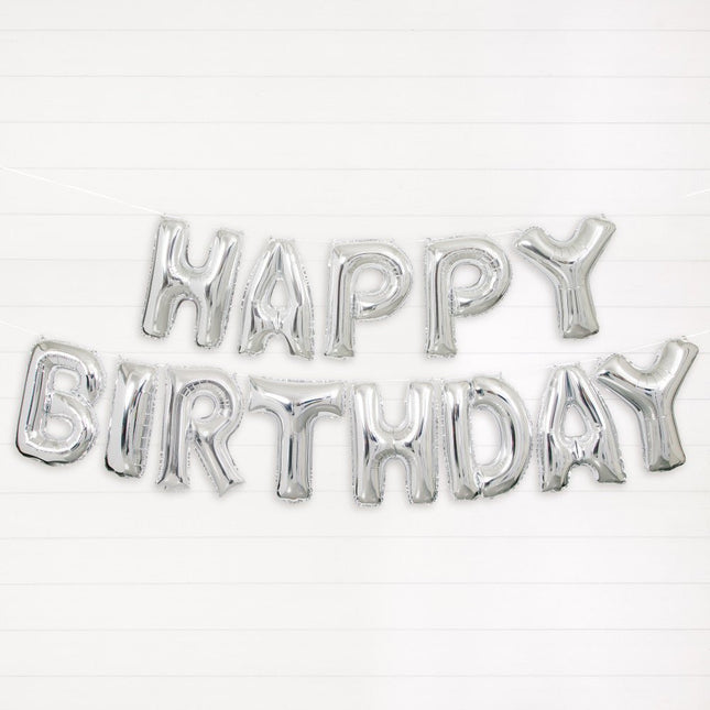 Folie Ballon Happy Birthday Zilver Leeg 4,31m van Unique koop je bij Partywinkel
