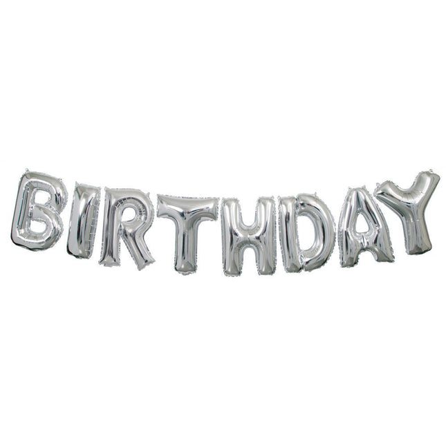 Folie Ballon Happy Birthday Zilver Leeg 4,31m van Unique koop je bij Partywinkel