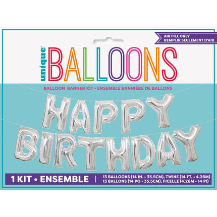 Folie Ballon Happy Birthday Zilver Leeg 4,31m van Unique koop je bij Partywinkel