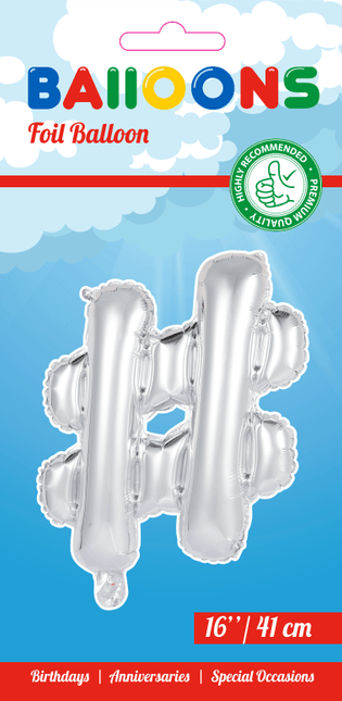 Folie Ballon Hashtag  Zilver 41cm met Rietje van WeFiesta koop je bij Partywinkel