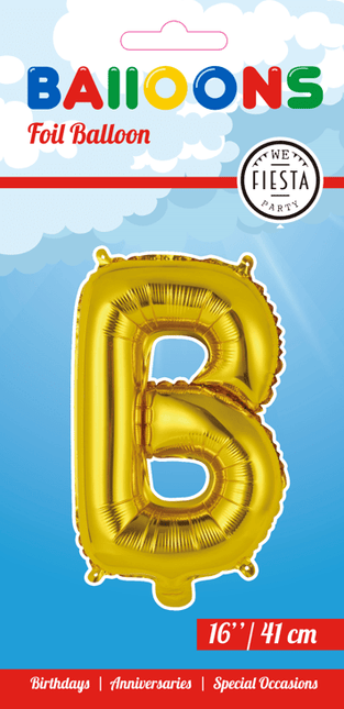 Folie Ballon Letter B Goud 41cm met Rietje van WeFiesta koop je bij Partywinkel