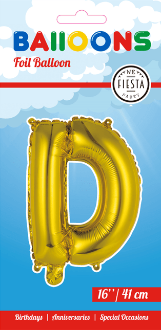Folie Ballon Letter D Goud 41cm met Rietje van WeFiesta koop je bij Partywinkel