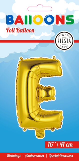 Folie Ballon Letter E Goud 41cm met Rietje van WeFiesta koop je bij Partywinkel