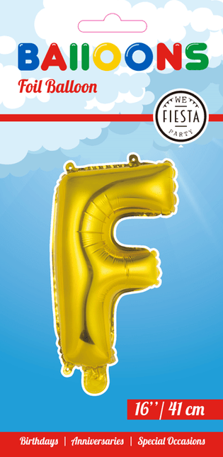 Folie Ballon Letter F Goud 41cm met Rietje van WeFiesta koop je bij Partywinkel