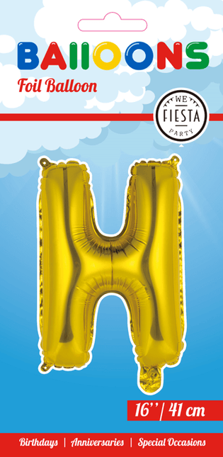 Folie Ballon Letter H Goud 41cm met Rietje van WeFiesta koop je bij Partywinkel