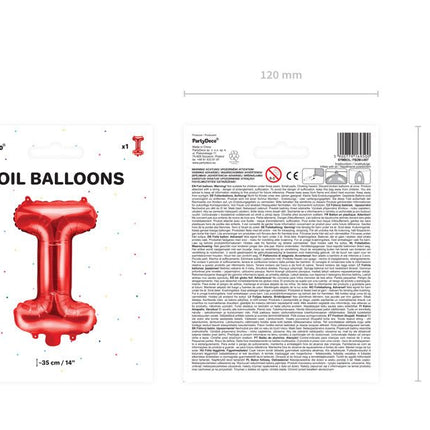 Folie Ballon Letter I Rood Leeg 35cm van Partydeco koop je bij Partywinkel