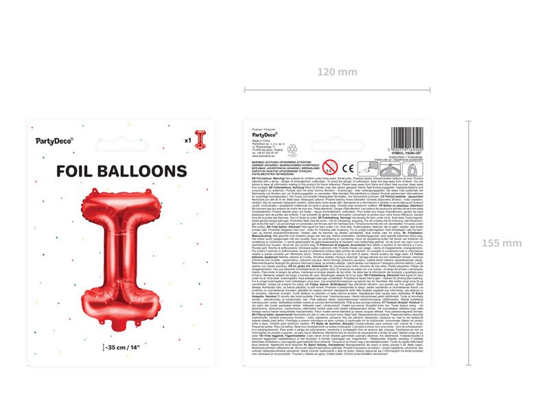 Folie Ballon Letter I Rood Leeg 35cm van Partydeco koop je bij Partywinkel
