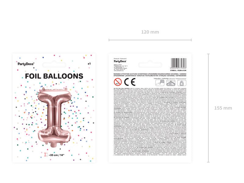 Folie Ballon Letter I Rose Goud Leeg 35cm van Partydeco koop je bij Partywinkel