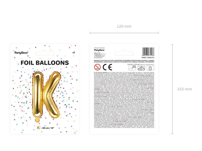 Folie Ballon Letter K Goud Leeg 35cm van Partydeco koop je bij Partywinkel