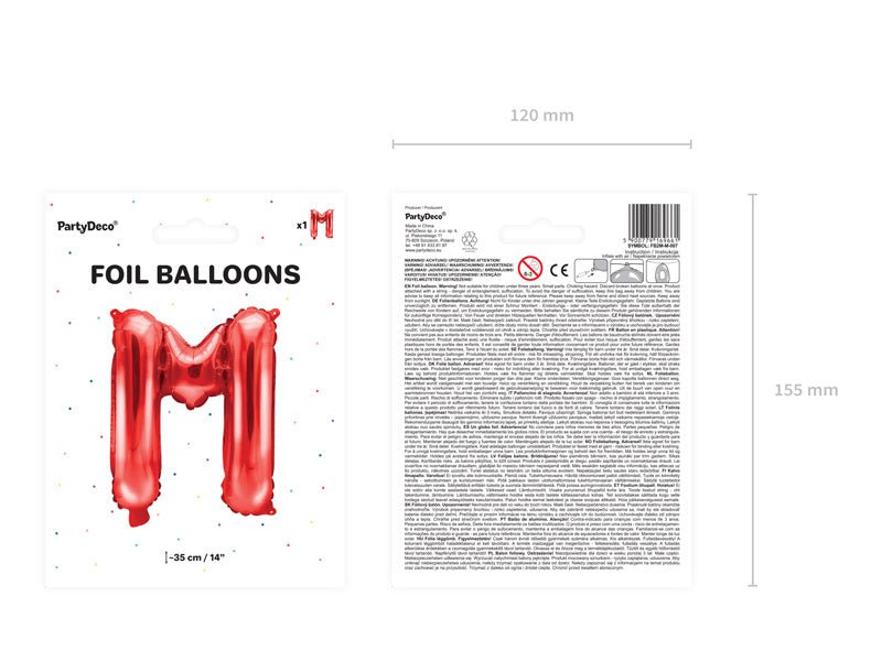 Folie Ballon Letter M Rood Leeg 35cm van Partydeco koop je bij Partywinkel