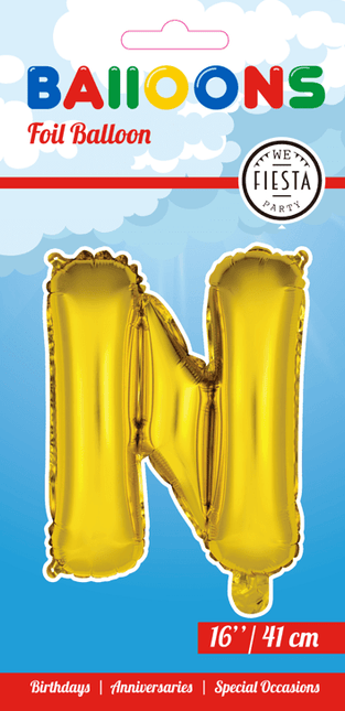 Folie Ballon Letter N Goud 41cm met Rietje van WeFiesta koop je bij Partywinkel