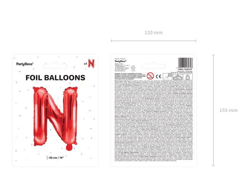 Folie Ballon Letter N Rood Leeg 35cm van Partydeco koop je bij Partywinkel