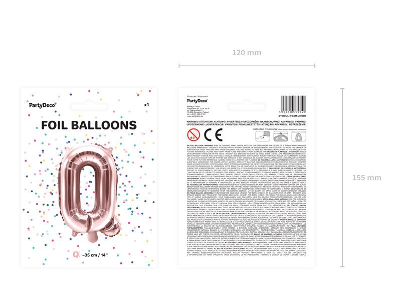 Folie Ballon Letter Q Rose Goud Leeg 35cm van Partydeco koop je bij Partywinkel