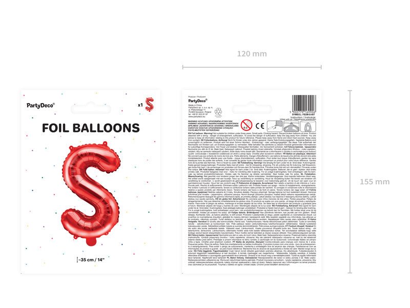 Folie Ballon Letter S Rood Leeg 35cm van Partydeco koop je bij Partywinkel