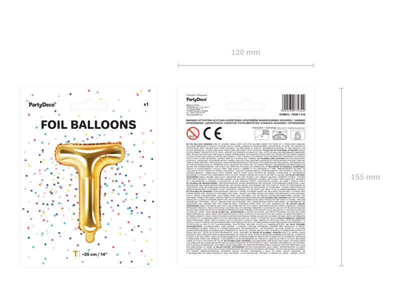 Folie Ballon Letter T Goud Leeg 35cm van Partydeco koop je bij Partywinkel