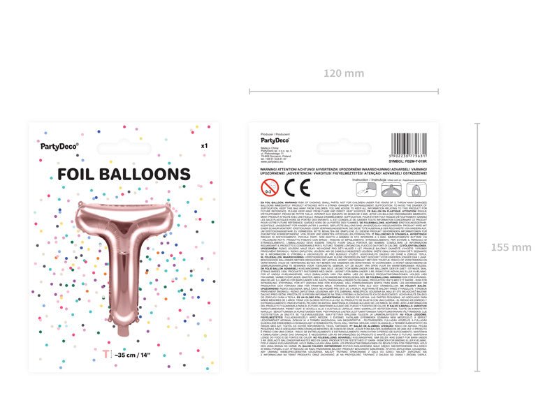 Folie Ballon Letter T Rose Goud Leeg 35cm van Partydeco koop je bij Partywinkel