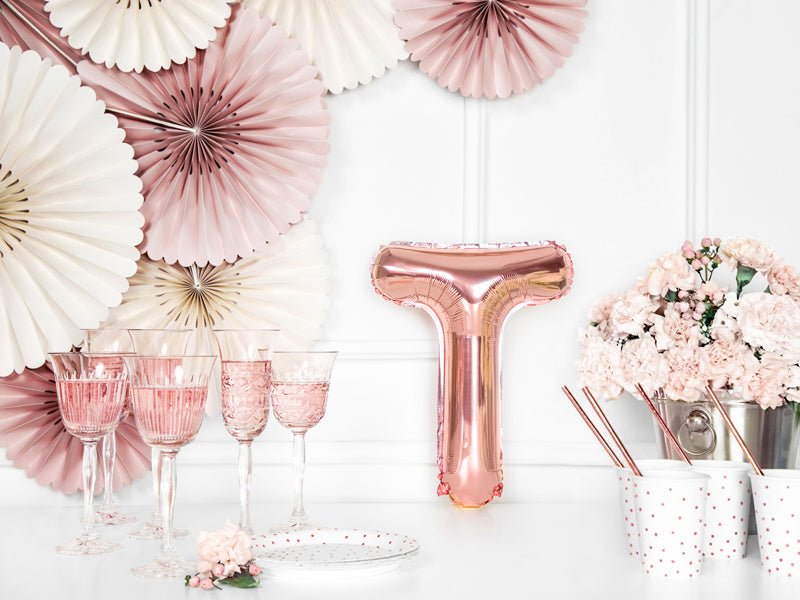 Folie Ballon Letter T Rose Goud Leeg 35cm van Partydeco koop je bij Partywinkel