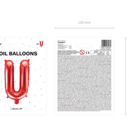 Folie Ballon Letter U Rood Leeg 35cm van Partydeco koop je bij Partywinkel