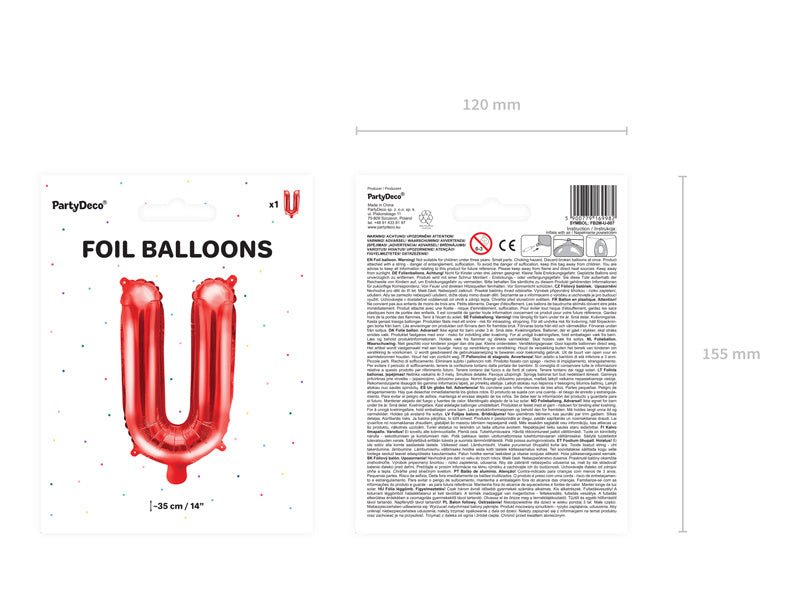 Folie Ballon Letter U Rood Leeg 35cm van Partydeco koop je bij Partywinkel