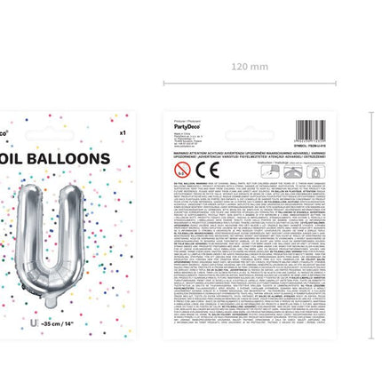 Folie Ballon Letter U Zilver Leeg 35cm van Partydeco koop je bij Partywinkel