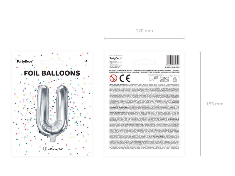 Folie Ballon Letter U Zilver Leeg 35cm van Partydeco koop je bij Partywinkel