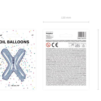 Folie Ballon Letter X Holografisch Leeg 35cm van Partydeco koop je bij Partywinkel