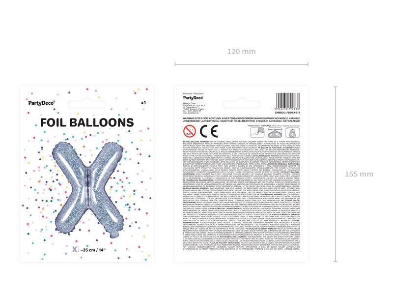Folie Ballon Letter X Holografisch Leeg 35cm van Partydeco koop je bij Partywinkel