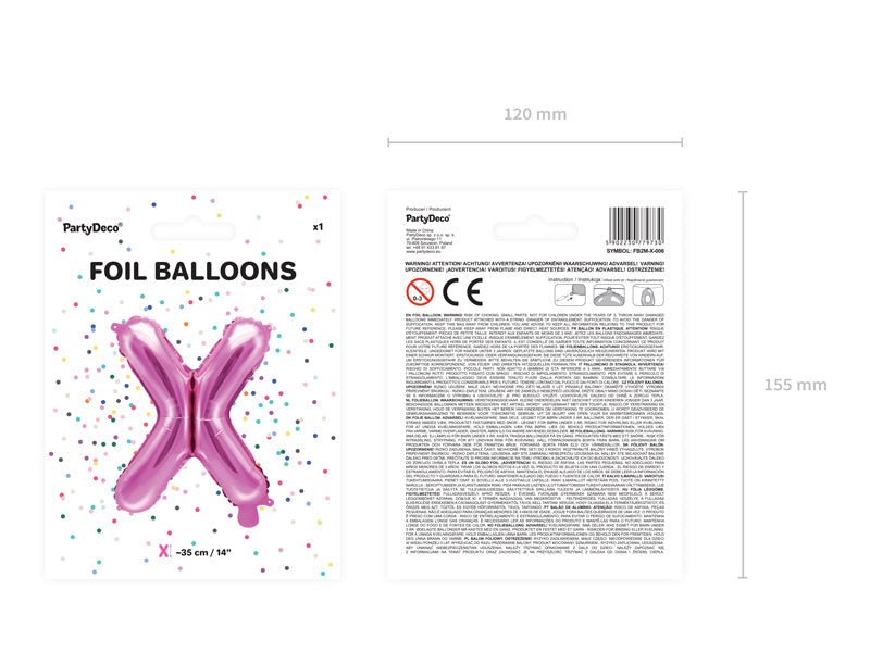 Folie Ballon Letter X Roze Leeg 35cm van Partydeco koop je bij Partywinkel