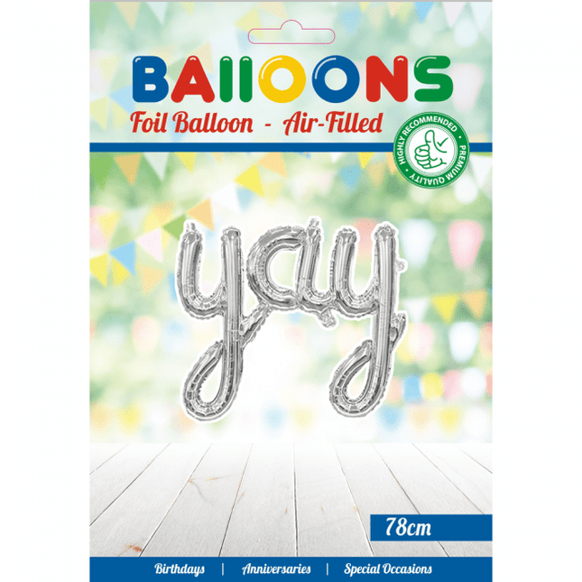 Folie Ballon Yay Zilver 1,19m leeg van WeFiesta koop je bij Partywinkel