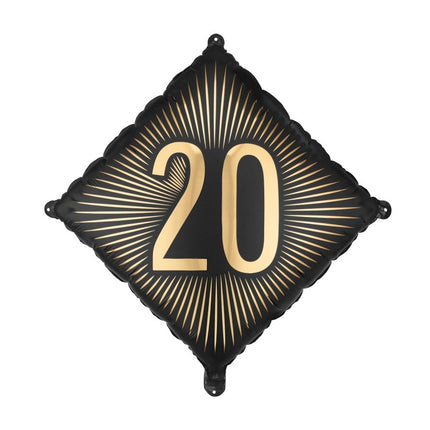 Folie Helium Ballon 20 Jaar Zwart Goud 46cm Leeg van Partydeco koop je bij Partywinkel