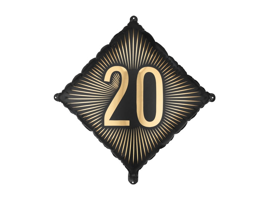 Folie Helium Ballon 20 Jaar Zwart Goud 46cm Leeg van Partydeco koop je bij Partywinkel