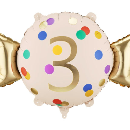 Folie Helium Ballon 3 Jaar Snoep 61cm Leeg van Partydeco koop je bij Partywinkel
