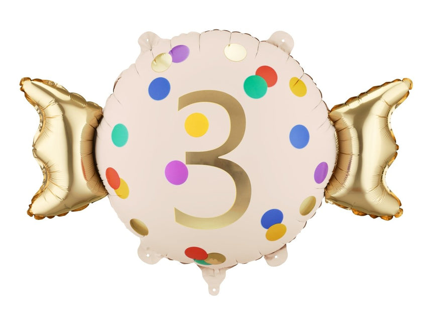 Folie Helium Ballon 3 Jaar Snoep 61cm Leeg van Partydeco koop je bij Partywinkel
