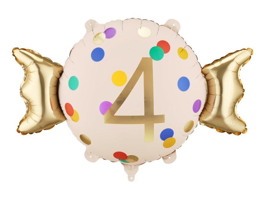 Folie Helium Ballon 4 Jaar Snoep 61cm Leeg van Partydeco koop je bij Partywinkel