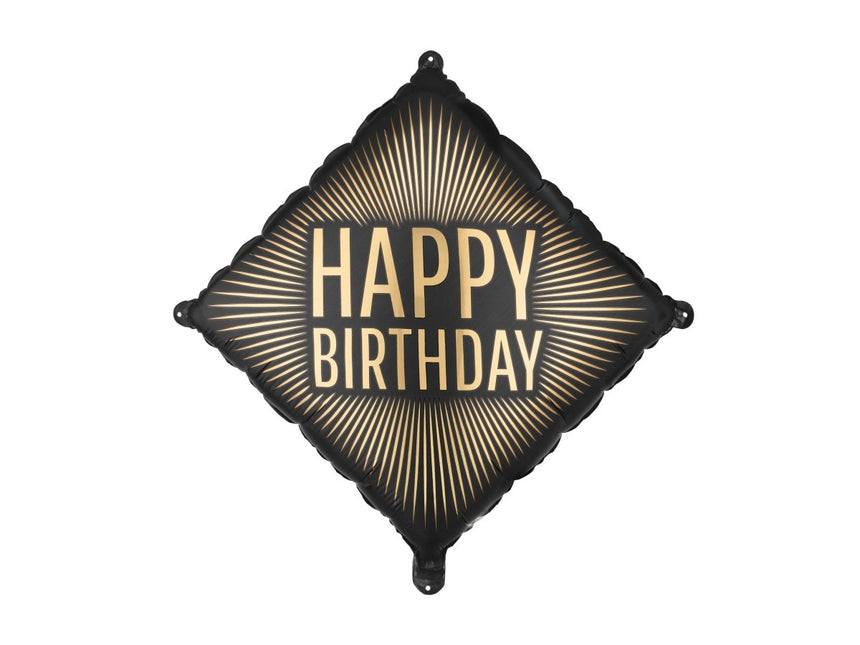 Folie Helium Ballon Happy Birthday Zwart Goud 46cm Leeg van Partydeco koop je bij Partywinkel