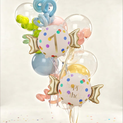 Folieballon Candy 1 jaar, 61x37 cm, mix van Partydeco koop je bij Partywinkel