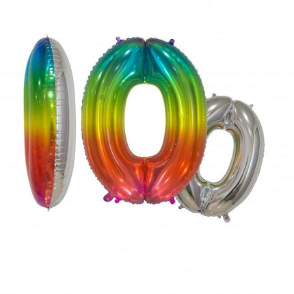 Folieballon Cijfer 0 Regenboog Transparant 66cm van WeFiesta koop je bij Partywinkel