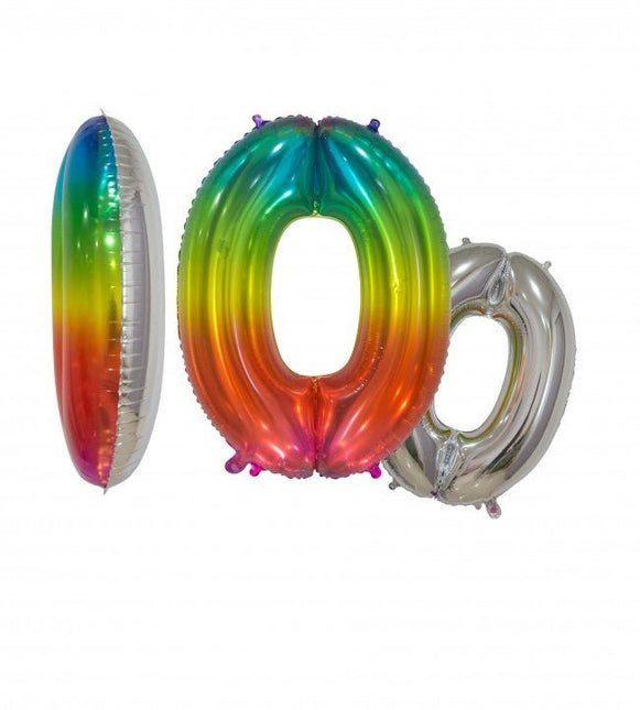 Folieballon Cijfer 0 Regenboog Transparant 66cm van WeFiesta koop je bij Partywinkel