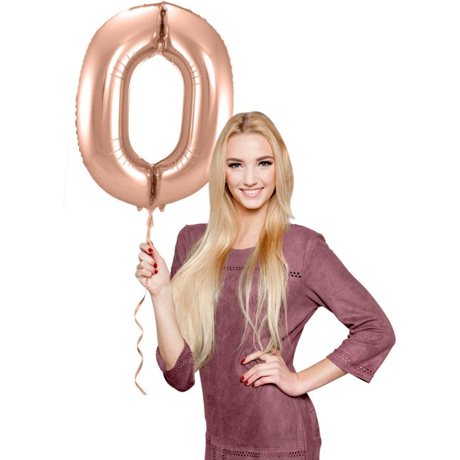 Folieballon Cijfer 0 - Rosé Goud - 86 cm van Folat koop je bij Partywinkel