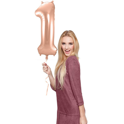 Folieballon Cijfer 1 - Rosé Goud - 86 cm van Folat koop je bij Partywinkel