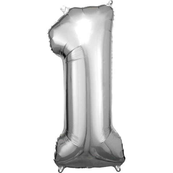 Folieballon – Cijfer 1 – Zilver – 88 x 38 cm van Riethmueller koop je bij Partywinkel