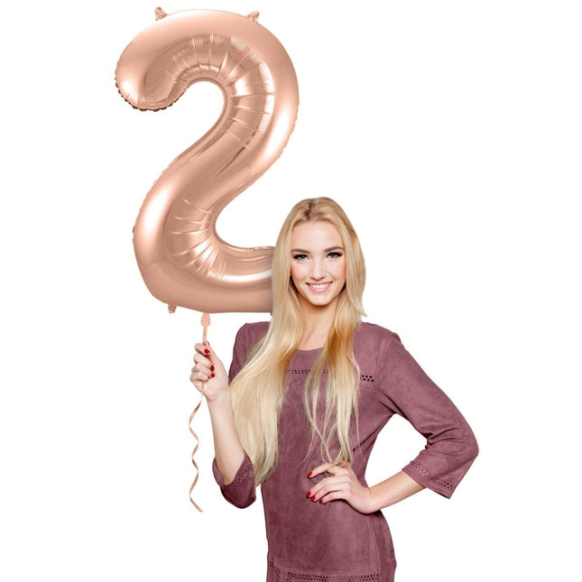 Folieballon Cijfer 2 - Rosé Goud - 86 cm van Folat koop je bij Partywinkel